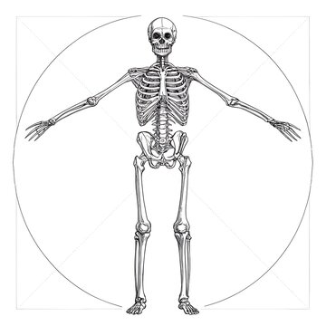 Human skeleton illustration with circle guide lines