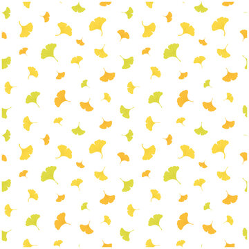 イチョウの葉のシームレス背景パターン 秋の紅葉をイメージした黄色と黄緑の総柄デザイン
