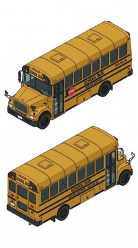 Yellow School Bus Isolated on White Background for Student Transportation, Education, Safe Travel, and Elementary School Commuting
