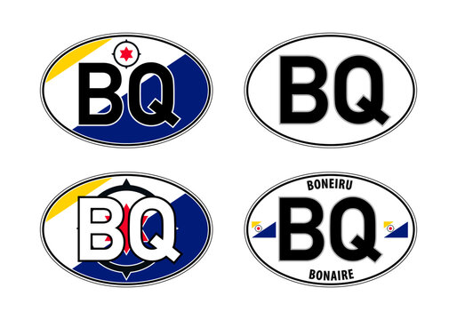 Bonaire, oval international vehicle registration code license plate car sticker, vector illustration