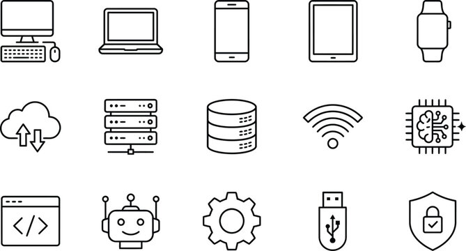 Modern Technology and Digital Concepts Icon Set for Web and Apps Design