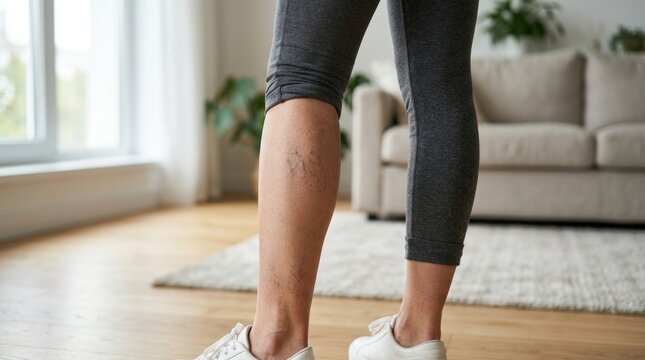 Lower limb ailment: varicose vein, vascular problem, body leg, health issue, circulatory disorder, swollen vessel, cosmetic concern, skin appearance.