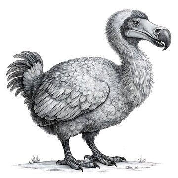 Dodo bird standing on ground with detailed feathers