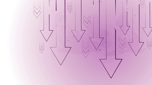 Abstract background with many arrows pointing down showing decline decrease and negative trend animation