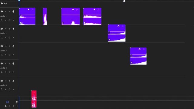 Video editing software multitrack audio timeline screen interface, sound mixing workstation loop