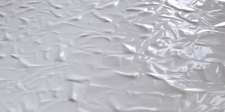 Abstract glossy white crumpled surface texture with irregular folded layers soft highlights smooth reflective material 3D background minimal luxury design subtle shadows and depth white material