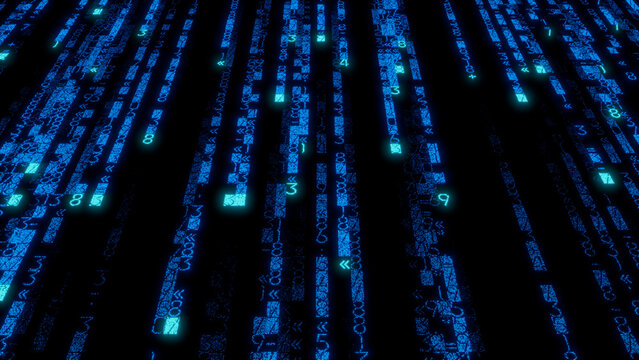 Dense Pixelated Blue Pattern on Black Background - Abstract Digital Art for Technology, Data Visualization, and Modern Social Media Applications