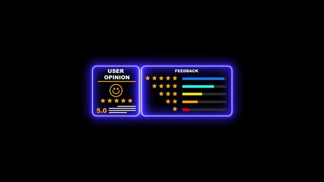 Neon user review and feedback rating interface with five star rating system customer feedback five stars
