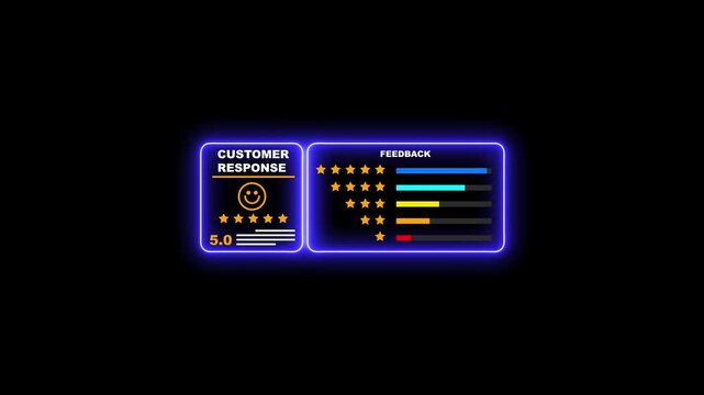 Customer feedback rating ui animation with five star review system and neon glow effect five stars