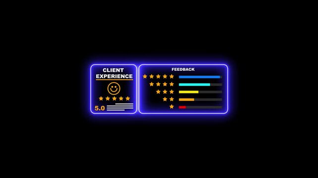 Neon client experience and feedback rating ui overlay with five star review system five stars
