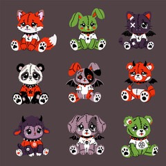 Fototapeta premium Gothic Halloween Plush Animals Collection