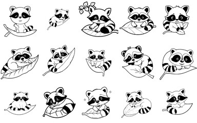 Fototapeta premium Cute Simple Raccoon Resting - Bold Black Outline Easy Kids Coloring Page, No Shading, Single Character on White Background