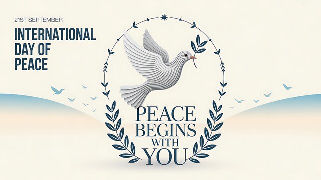 International day of peace poster with a dove and olive branch