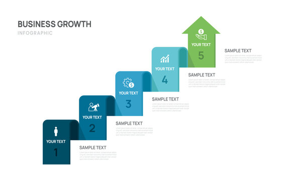 5 Step Business Infographic Template for Process Presentation and Strategy Planning with Icons Business.