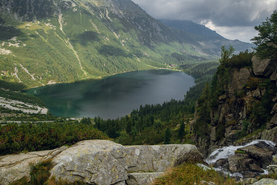 Morskie Oko lake and surrounding mountains in Zakopane, Poland