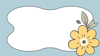 Minimalist floral frame with yellow flower, aesthetic pastel blue border, blank white copy space for greeting cards and invitations © Senandung