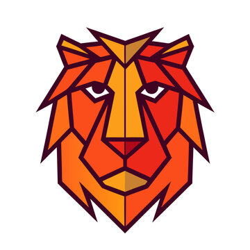 Geometric Low Poly Lion Head Vector Illustration - Colorful Polygonal Mascot Logo