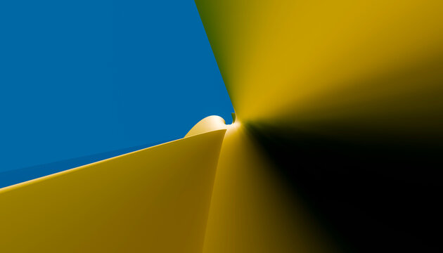 Abstract digital 3d rendering of smooth yellow curved shape on blue