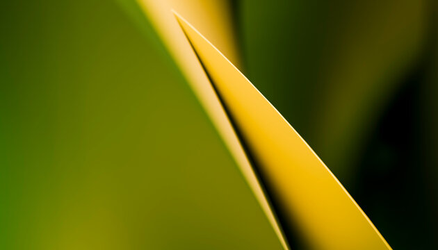 Close-up of yellow curved leaf with green background