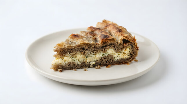 Heljdija or baked cheese and buckwheat pie from the Balkan country of Montenegro. Balkan Europe pastry, baked dish, pies, healthy food assets
