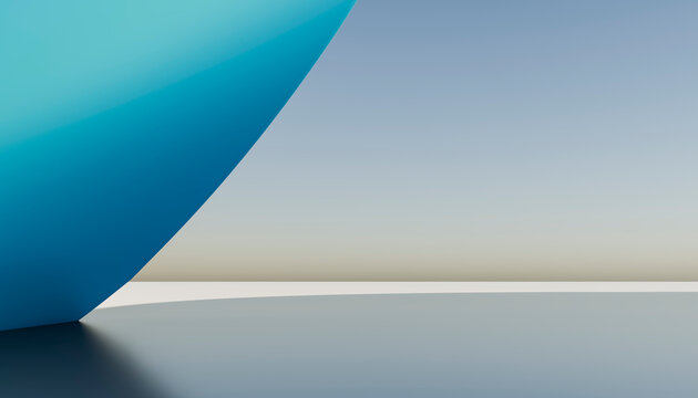 Blue curved abstract shape with smooth surface and gradient background