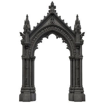 Ornate Gothic Archway Portal Facade with Gargoyles