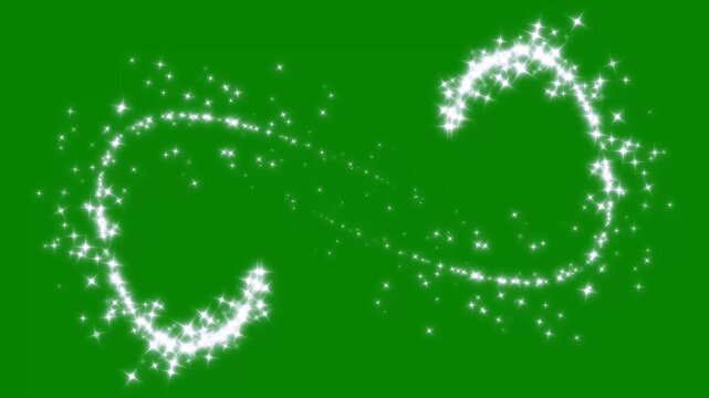 Glitter line transition animation magical dust trail white shining dust light white glitter sparkle with twinkling shimmer line effect doodle stars motion, green screen background, 4k loop video