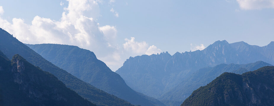 Alpine mountain landscape. Italy, the town of Riva del Garda on Lake Garda. View from above.