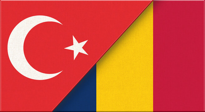 flag of Turkey and Chad on fabric texture - 3D illustration.
