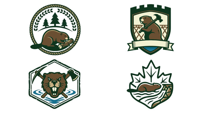 Set of beaver mascot logo designs - vector illustration