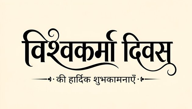 Vishwakarma Diwas greeting card with black Hindi calligraphy text on cream background