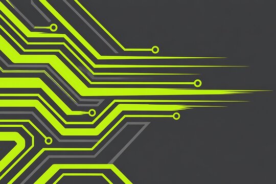 Futuristic neon green circuit board pattern, digital technology background with electronic lines, abstract cyber hardware design