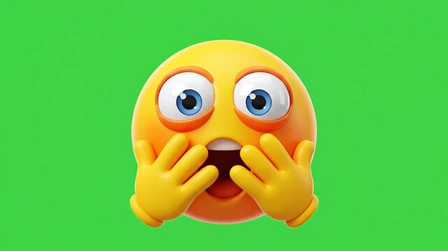 3d emoji shocked face pattern on green screen background
