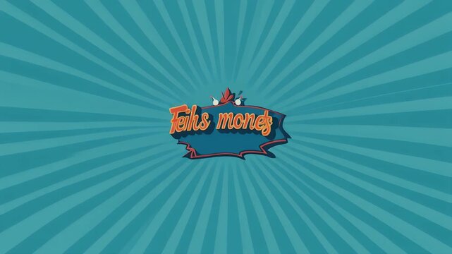 Retro-style logo with stylized text and a sunburst background.