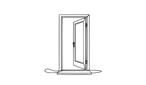 Open Door Continuous Line Art Vector with Light Rays Symbol of Hope and New Opportunity