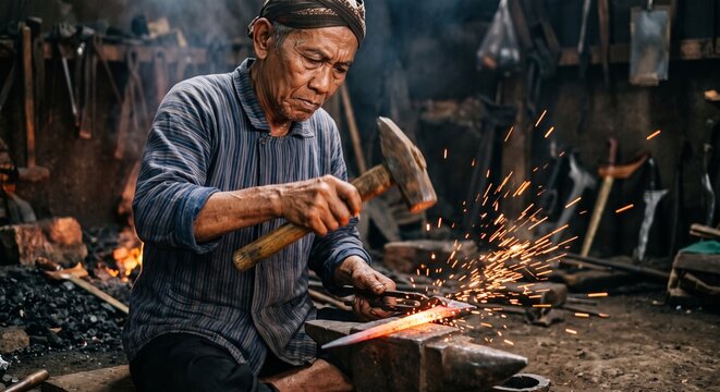 Traditional Javanese Keris Blacksmith Forging Craftsmanship Photography