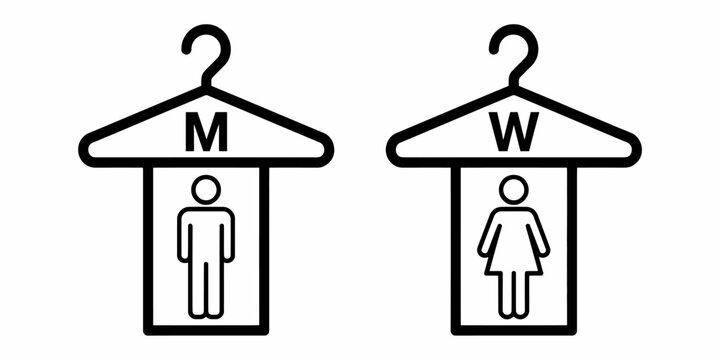 Male and female clothing hanger signs for gender specific garment retail store sections