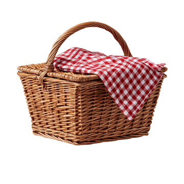 Bright summer picnic basket with vivid seasonal colors, realistic detailed texture, isolated studio cutout on transparent background