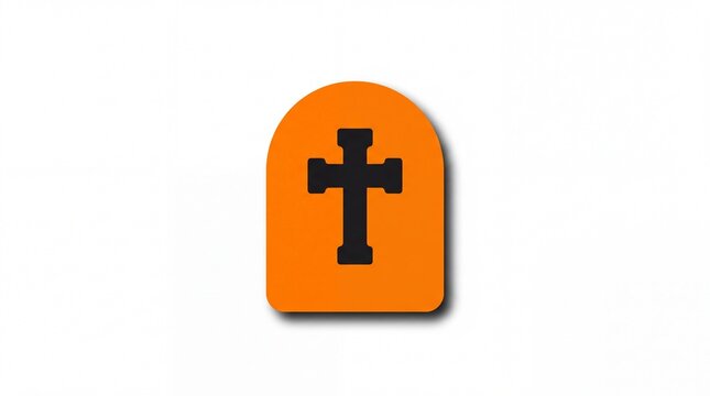 Flat minimal orange icon of a classic tombstone, simple Halloween graveyard prop