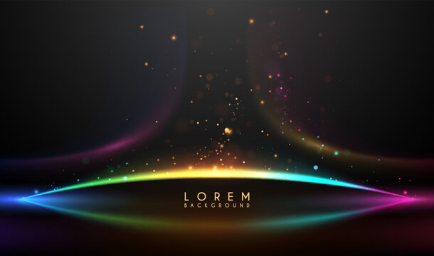 Color light line on black background with sparks effect