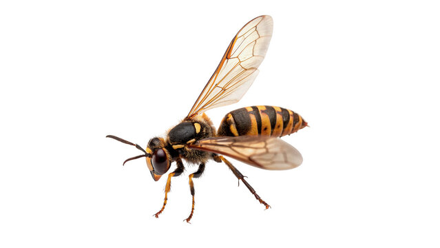 Single wild yellow jacket wasp insect with wings spread isolated on transparent background