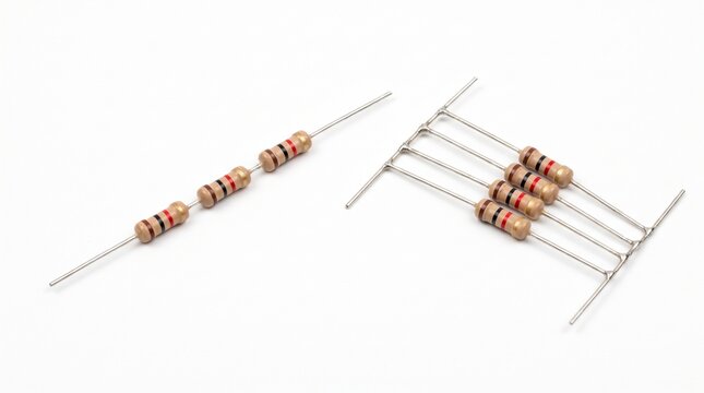 Resistors wired in series and in parallel compared, resistance physics concept on white background