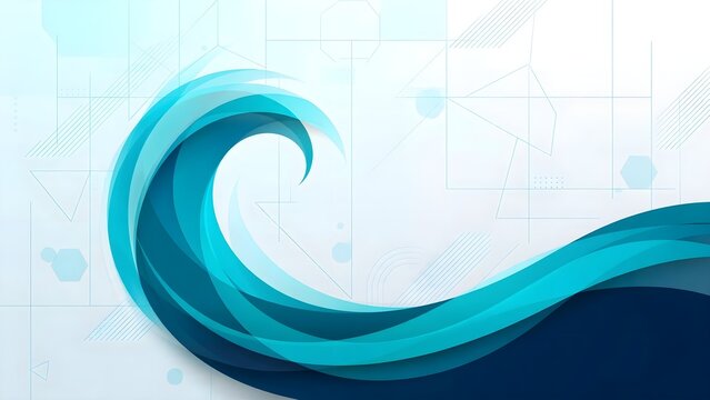 Sleek Modern Tsunami Wave Presentation Background with Dynamic Geometric Water Surge Blue Layers and Clean Copy Space for Corporate Pitch Deck Slide Template Visual Assets Layout