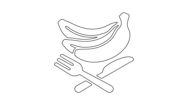 Banana with fork a, fresh food, healthy produce, animated icon