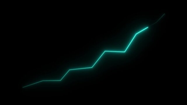 Neon Business chart icon isolated . business chart growth concept black background 4k.Zigzag up right arrow animation concept video on transparent background.