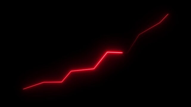Neon Business chart icon isolated . business chart growth concept black background 4k.Zigzag up right arrow animation concept video on transparent background.