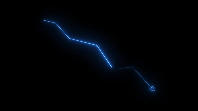 Market decline indicator with glowing red zigzag arrow showing falling performance across a clean black background for finance and business concepts.
