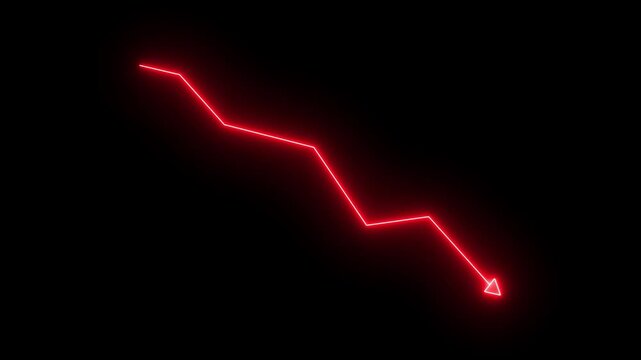 Market decline indicator with glowing red zigzag arrow showing falling performance across a clean black background for finance and business concepts.