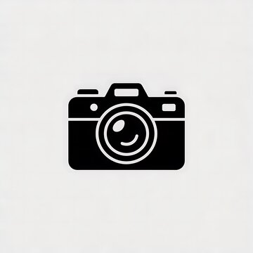 Black photo camera icon on a white background