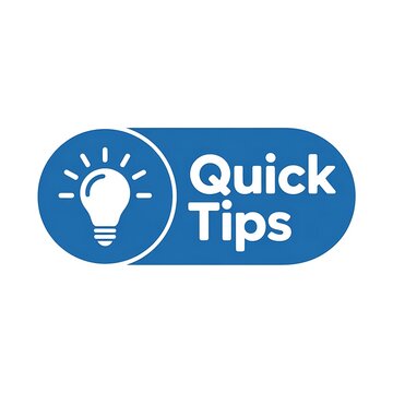 Quick tips icon with a light bulb on a blue rounded label